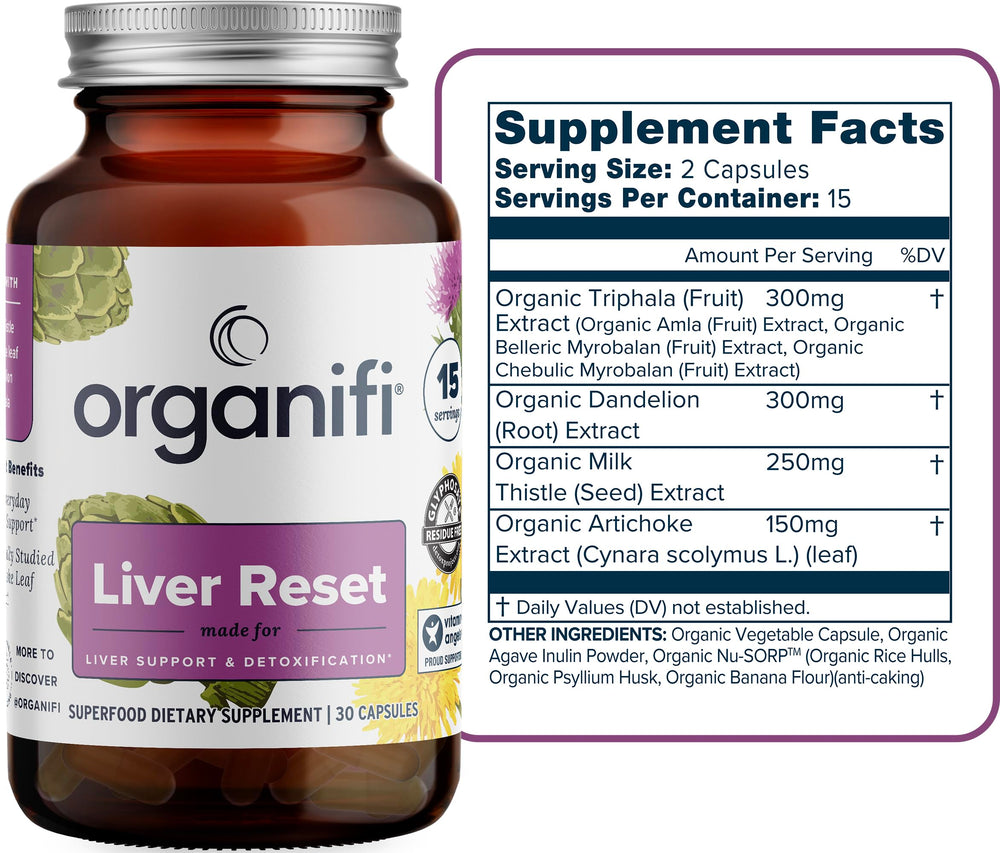 Organifi Liver Reset capsules closeup highlighting convenient daily liver support