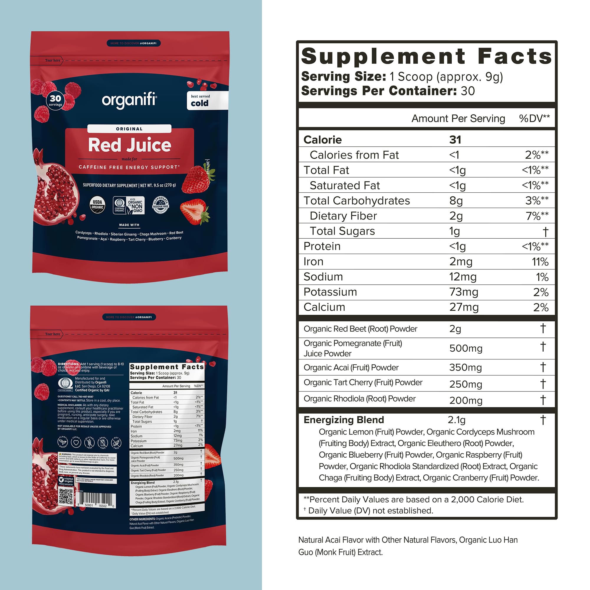 Cordyceps and Chaga mushrooms in Organifi Red Juice