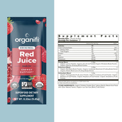Organifi Red Juice smoothie mix ready to blend into a health drink