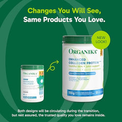 Packaging back showing nutritional information for ORGANIKA Collagen Enhanced 250 g