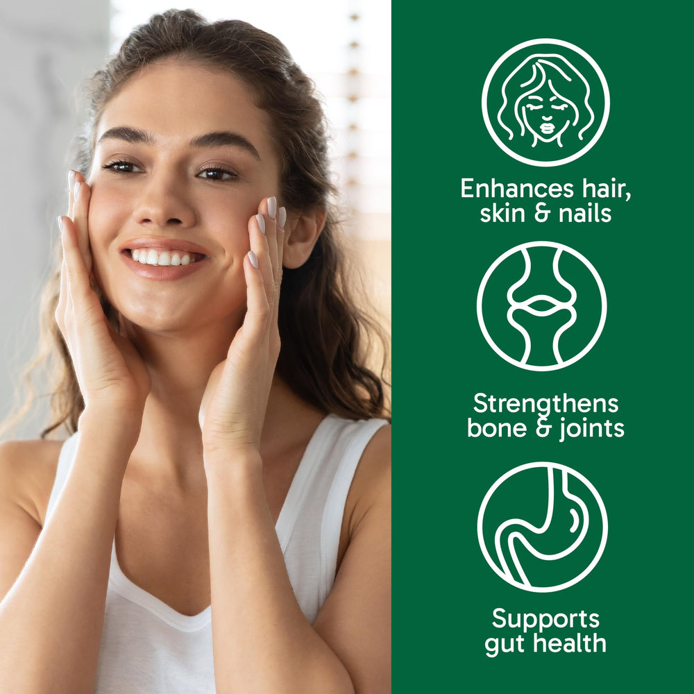 Scoop beside container with collagen powder