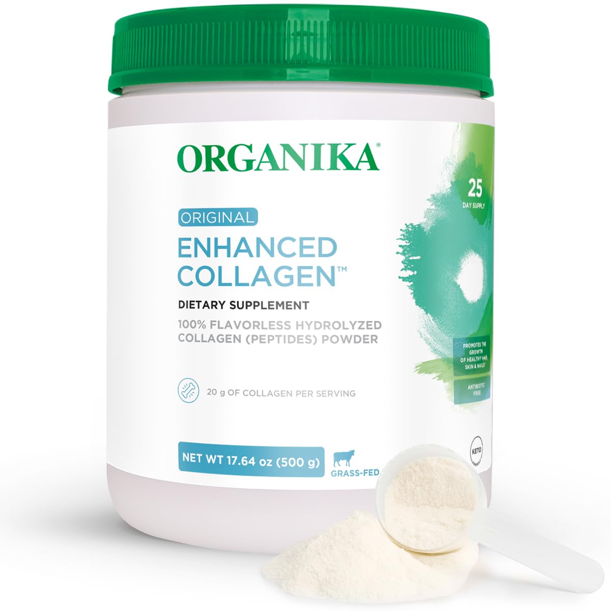 Organika hydrolyzed collagen peptides powder jar 18 oz unflavored
