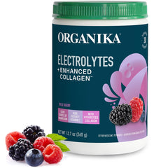 Organika Electrolytes with Enhanced Collagen Wild Berry 13 oz container front view