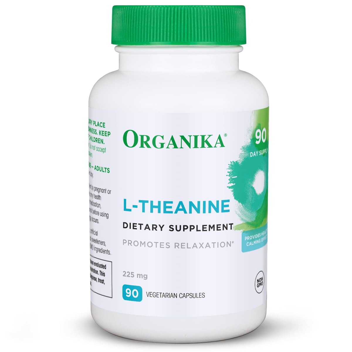 Bottle of Organika L-Theanine 8 oz with 90 capsules