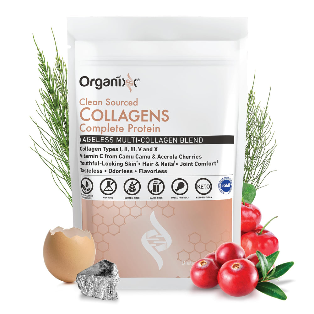 Bottle of Organixx Collagen Peptides Powder with Vitamin C, unflavored, 30 servings