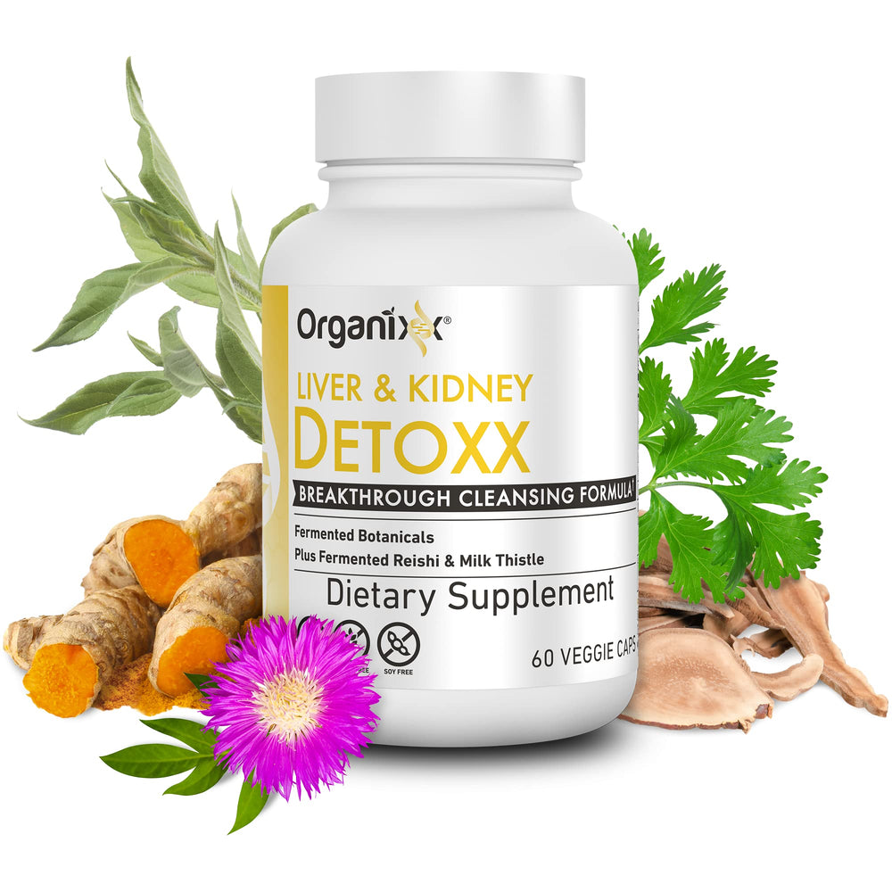 Close-up of Organixx Liver & Kidney detox capsules ingredients