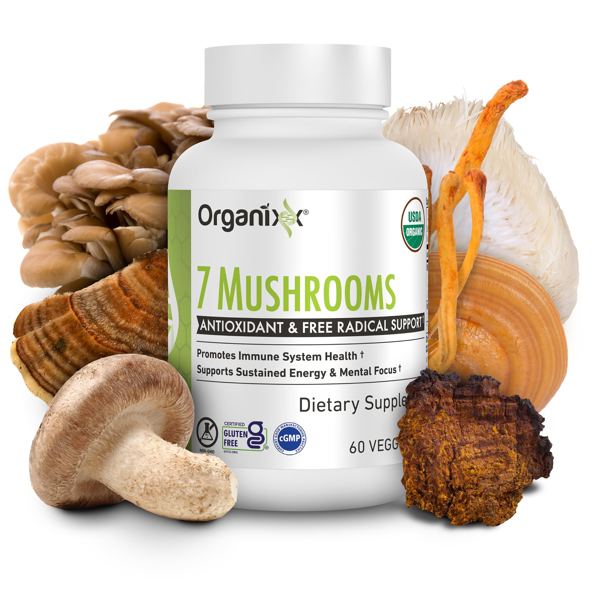 Organixx mushroom supplement front label