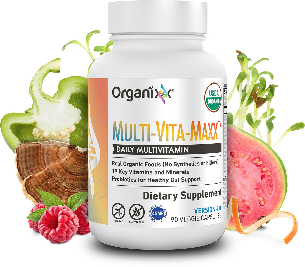Organixx Vegan Multivitamin for Women and Men bottle with 90 capsules