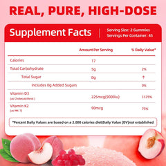 ORGMO Vitamin D3 K2 Gummies Peach flavor label with 9000 IU information