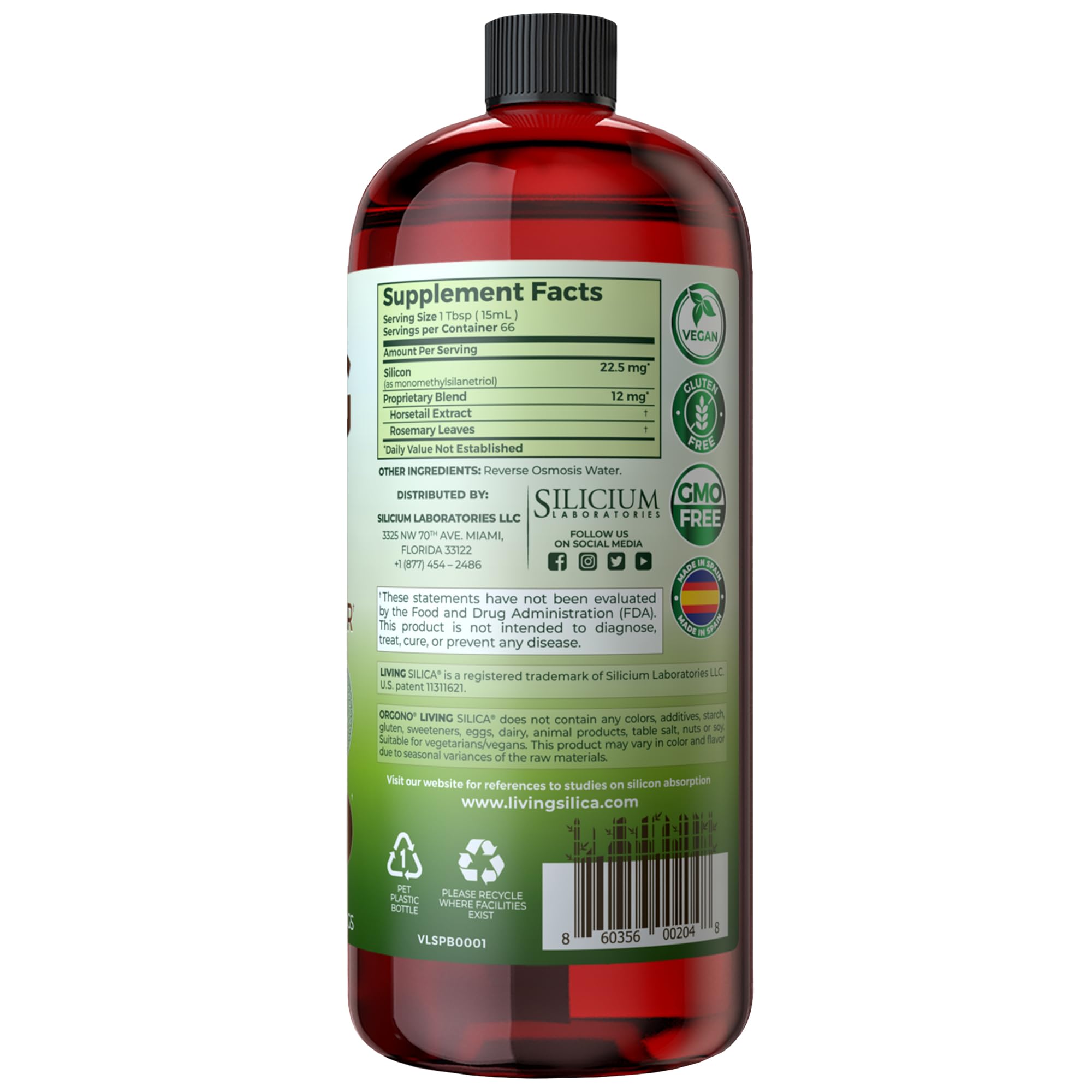 Horsetail extract label for Orgono Living Silica