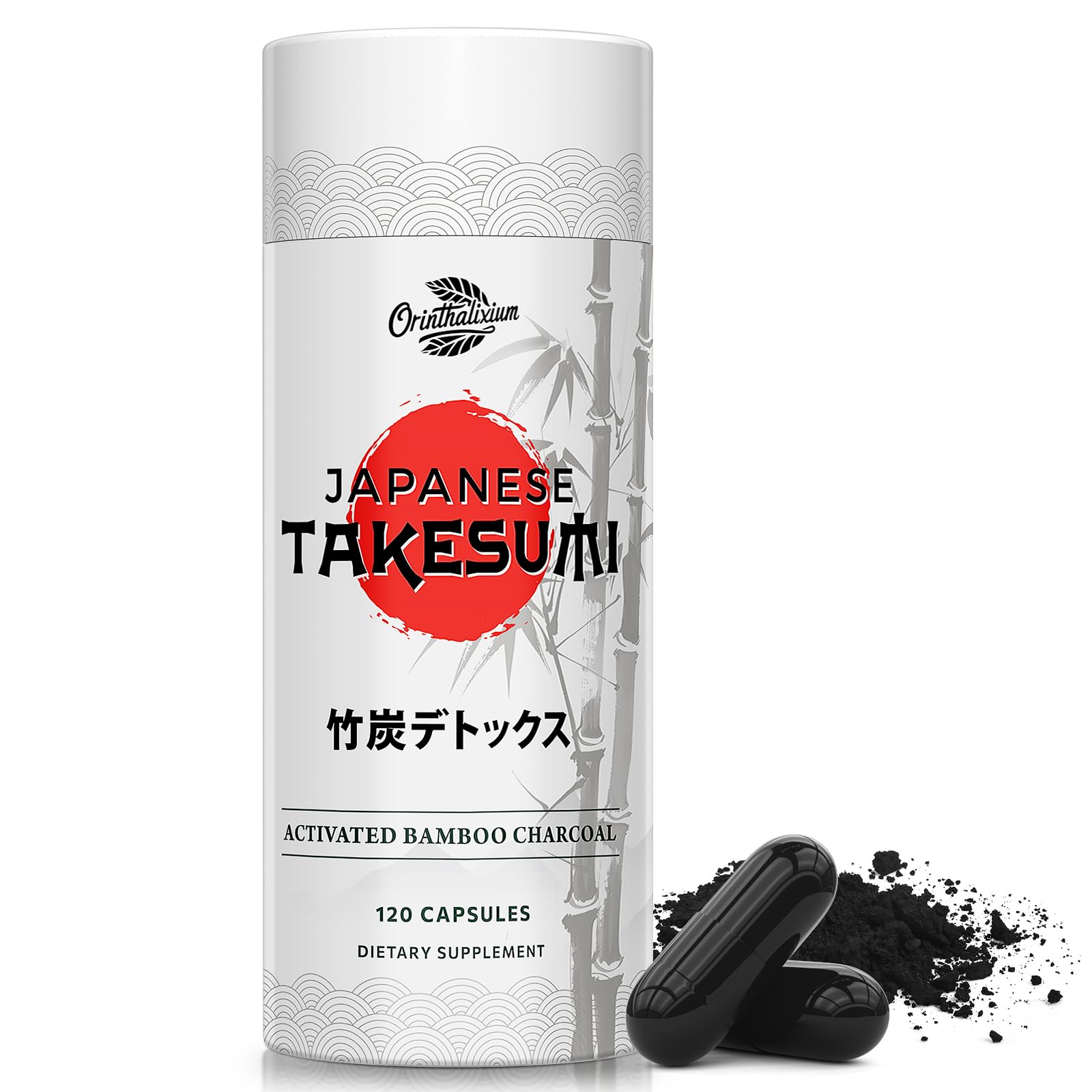 Front view of Orinthalixium Takesumi Activated Charcoal 2000mg bottle