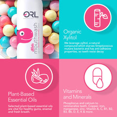 ORL Kids mouthwash ingredients featuring organic xylitol