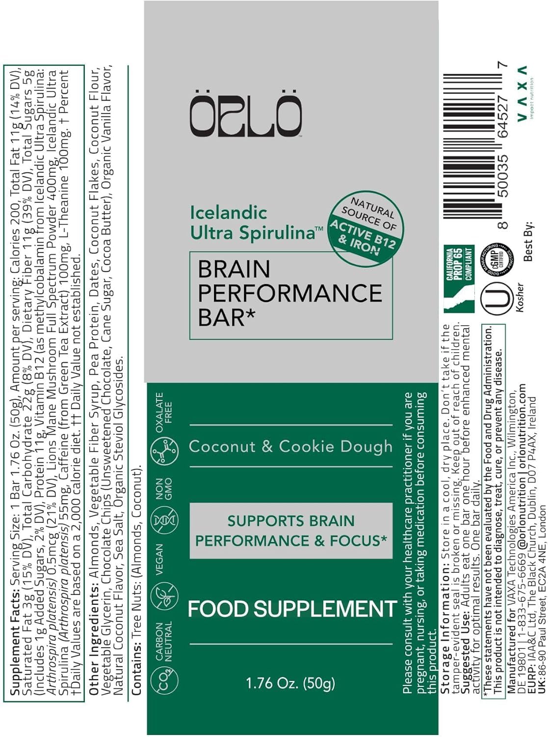 Orlo Brain Performance Bar gluten-free and vegan snack for study or workouts.