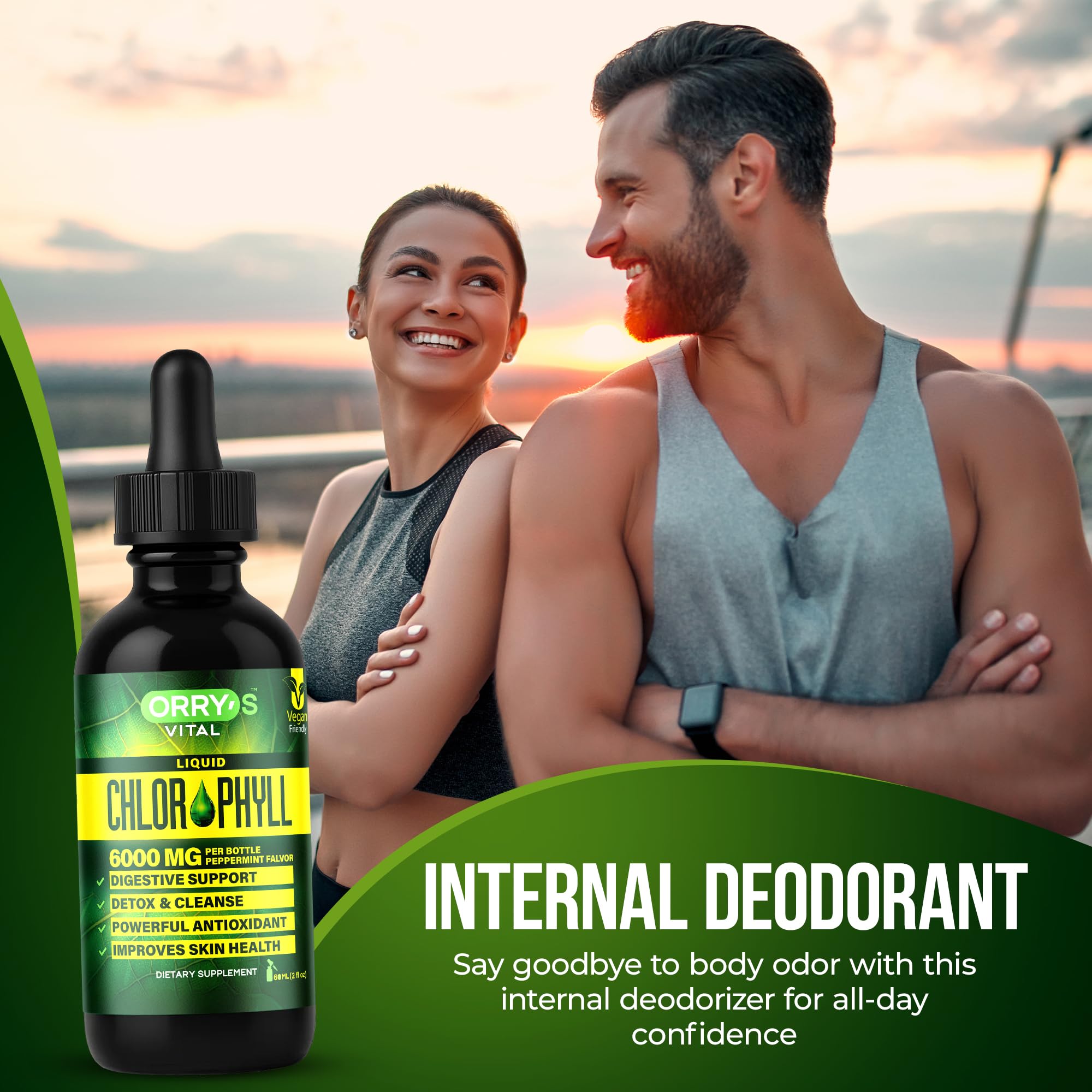 Detox and digestion concept with chlorophyll bottle