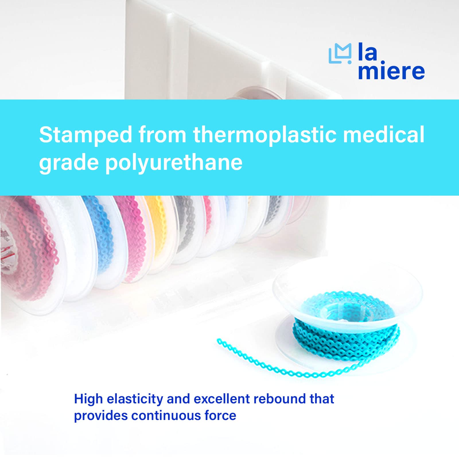 Close-up of mixed color orthodontic power chains