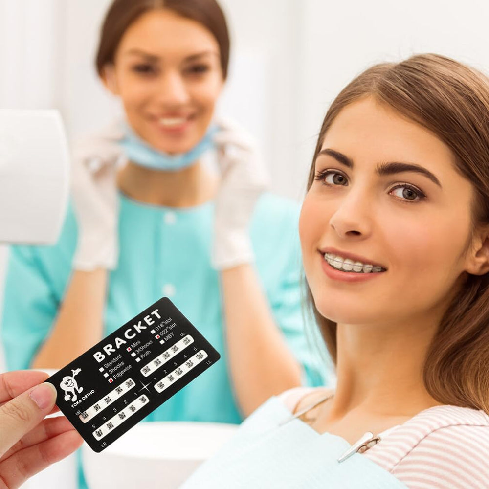 Brackets kit arranged on tray for orthodontic treatment