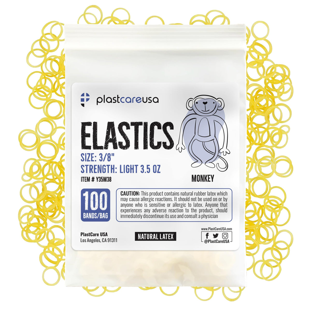 Set of 1000 orthodontic latex elastic bands in yellow, 10 bags of 100 each, for braces