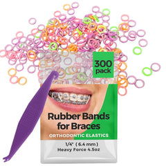 Neon orthodontic rubber bands for braces in 1/4 inch size with heavy-force 4.5 oz