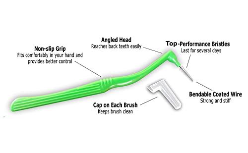 Angled-tip interdental brush reaching tight spaces