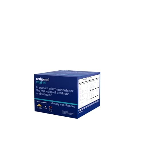 Close-up of Orthomol Vital M ingredients: vitamins A–K, omega-3, and iodine