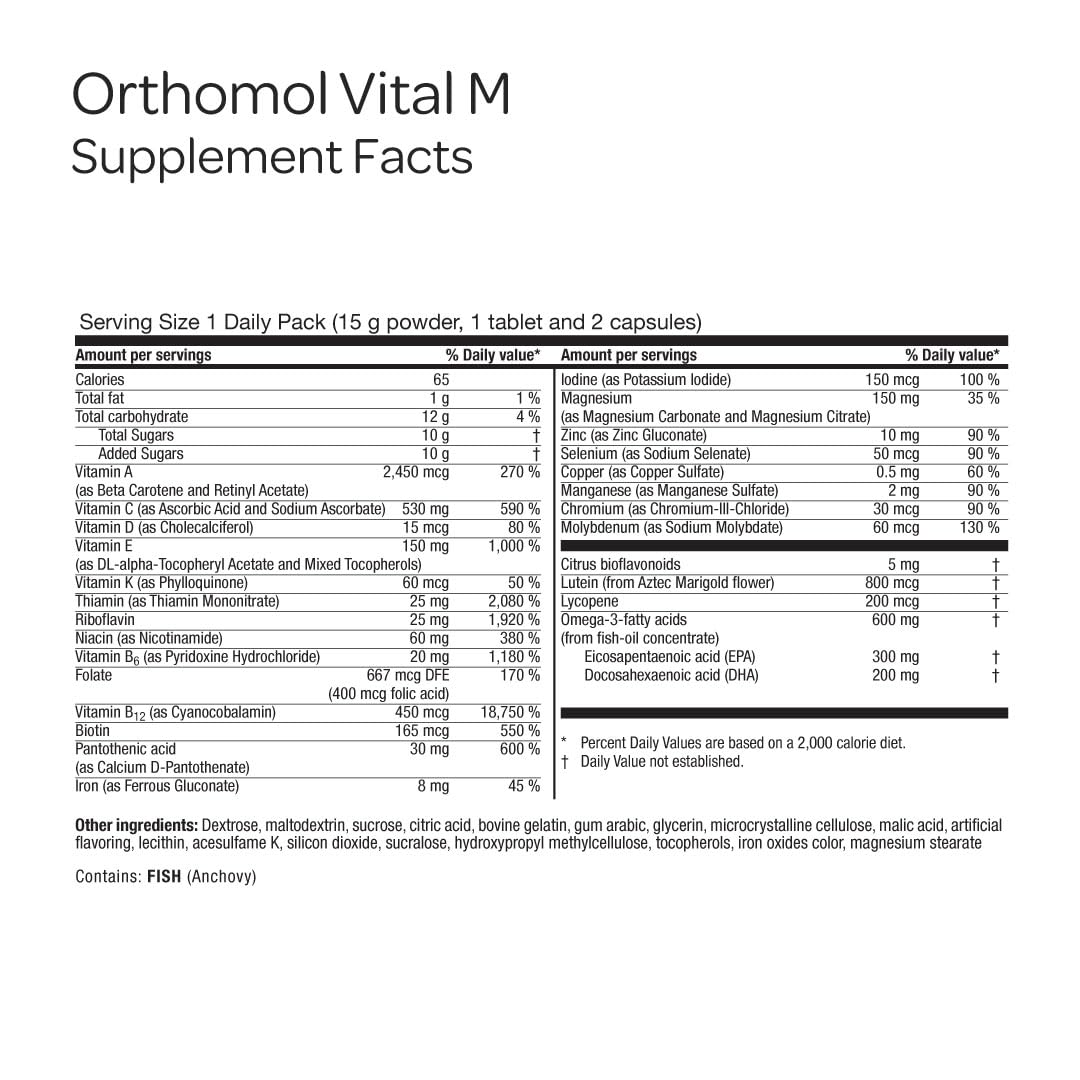 Powder packet serving of Orthomol Vital M