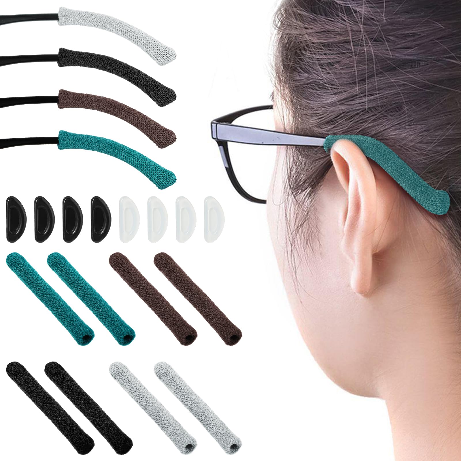 Four pairs of knitted eyeglass ear cushions