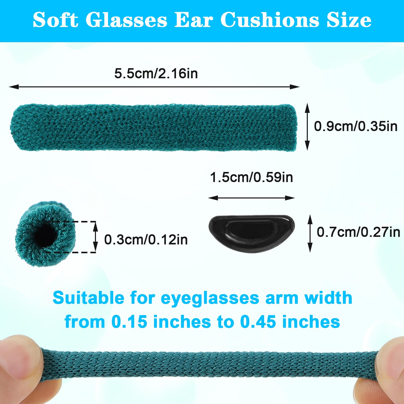 Knitted eyeglass ear cushions attached to glasses