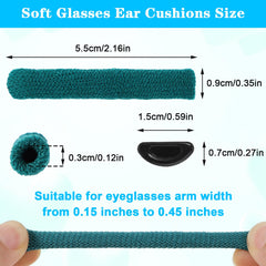 Knitted eyeglass ear cushions attached to glasses