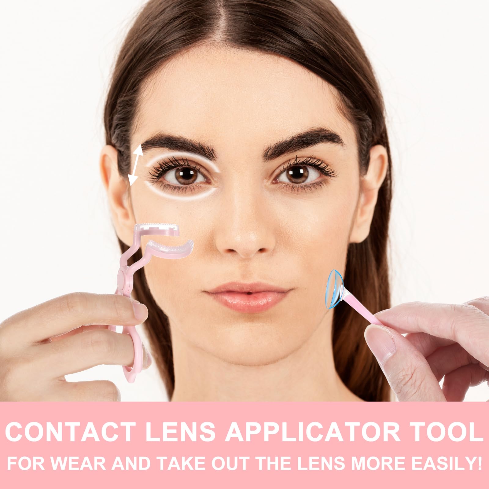 Soft contact lens tweezers in pink and transparent plastic