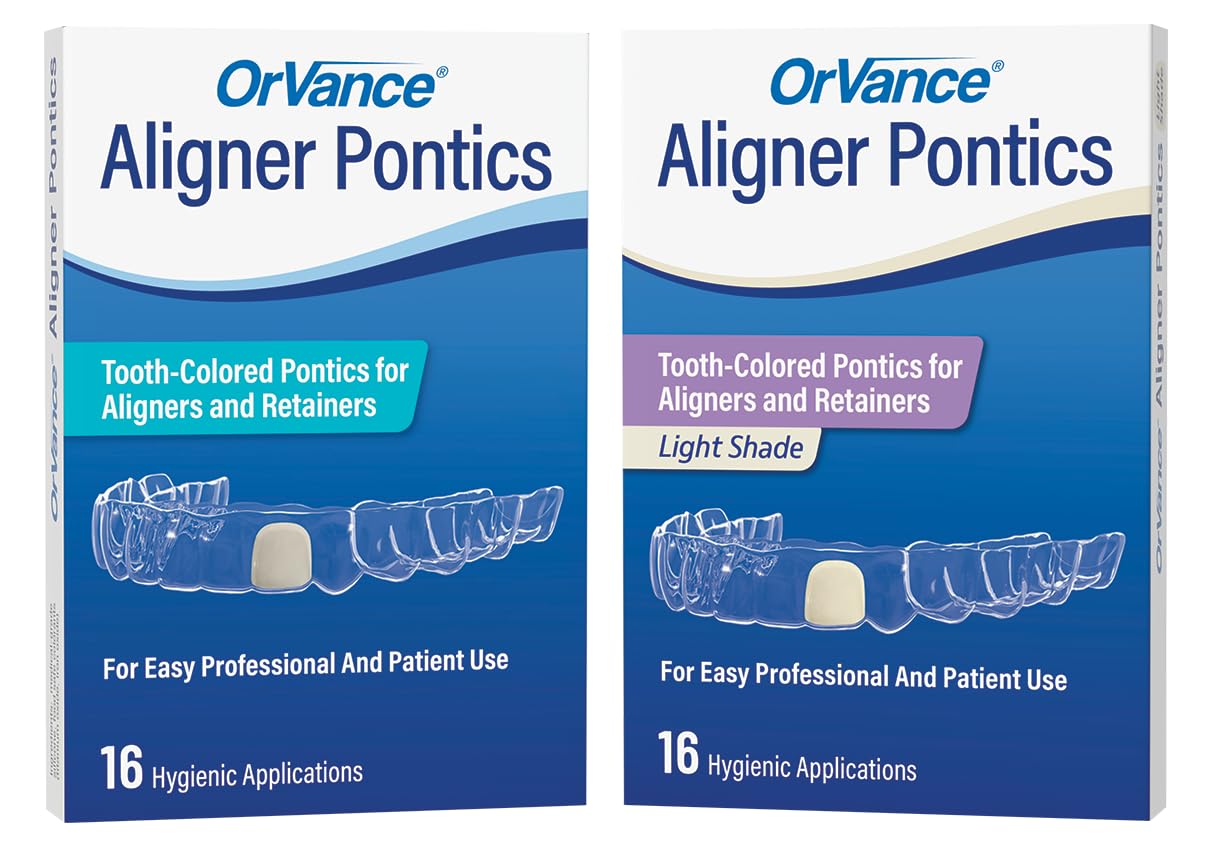 Pontics placed in an aligner tray showing natural color blend