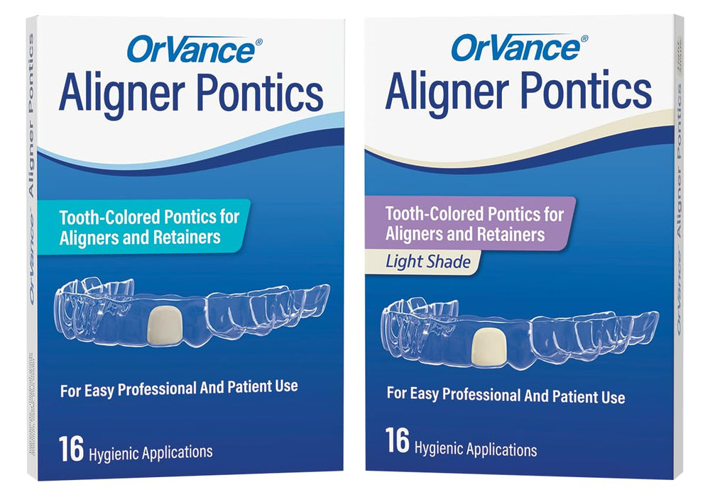Pontics placed in an aligner tray showing natural color blend
