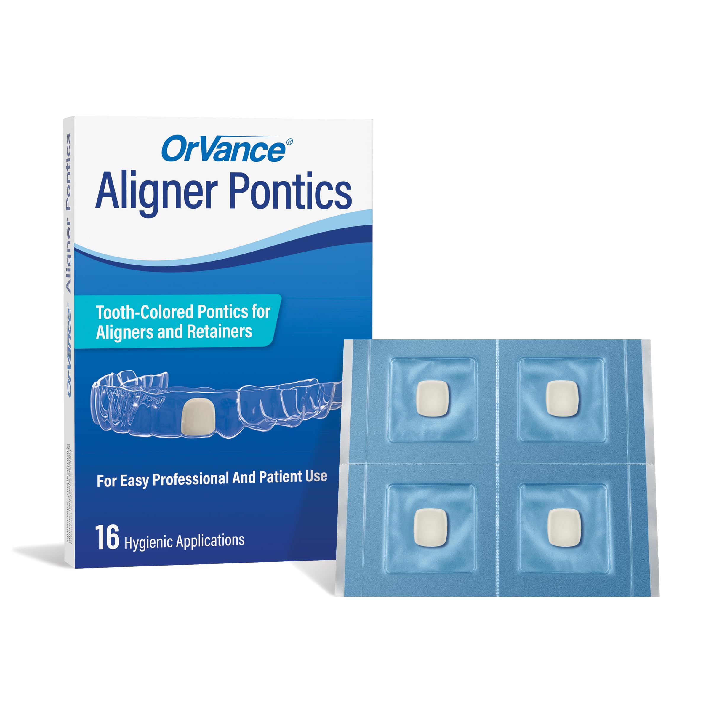 Close-up view of OrVance Aligner Pontics original medium shade pontics