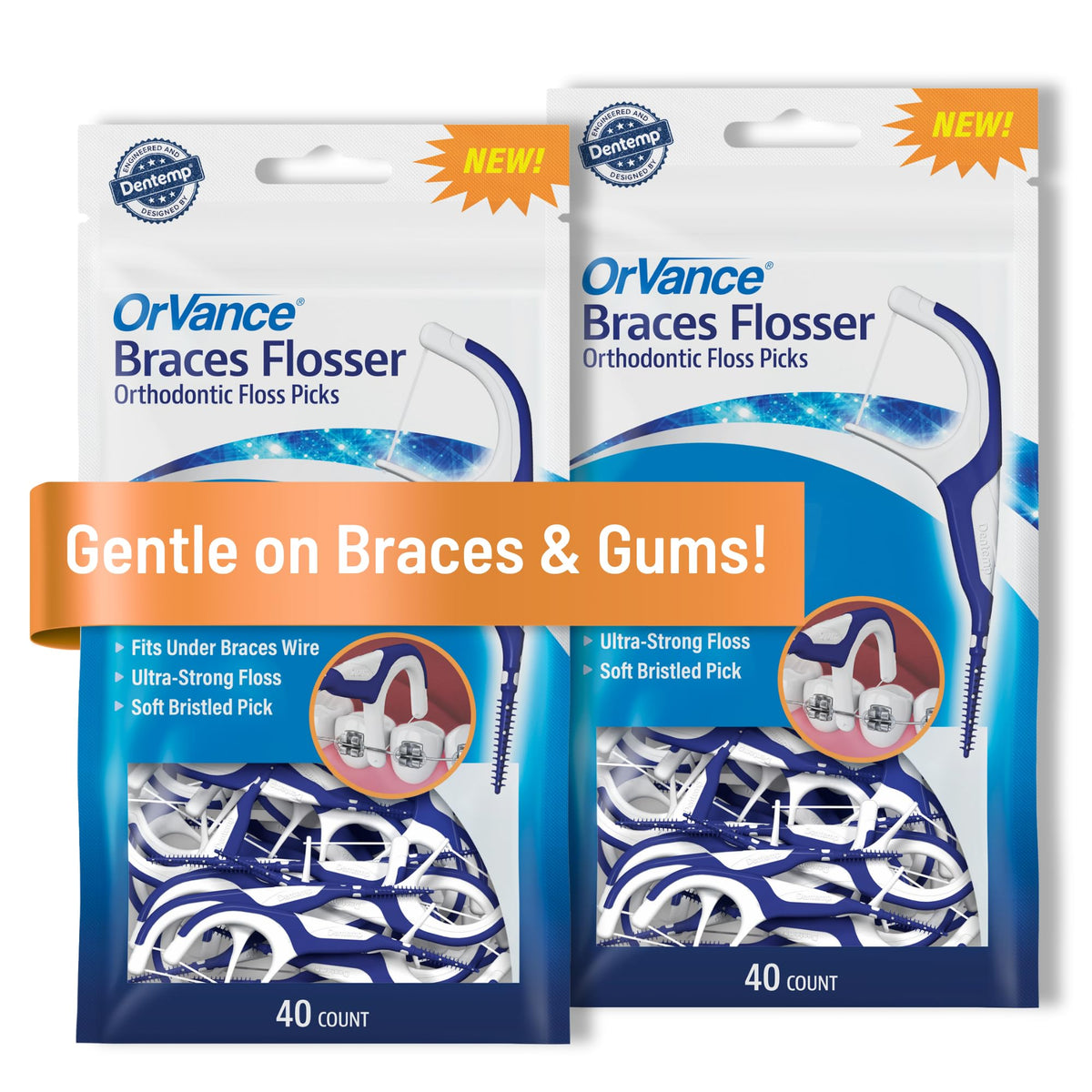 Front view of OrVance Braces Flosser Pack 2 with 40-count each