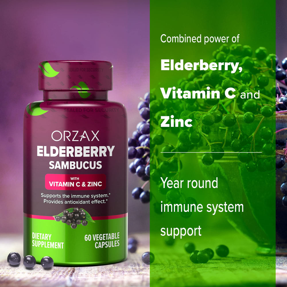 Usage instructions illustration for ORZAX Elderberry Capsules