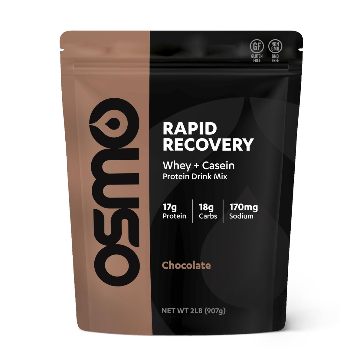 Osmo Rapid Recovery chocolate bottle close-up highlighting all natural protein blend for post-workout support