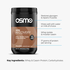 Osmo Rapid Recovery chocolate drink being mixed in a glass for quick recovery.