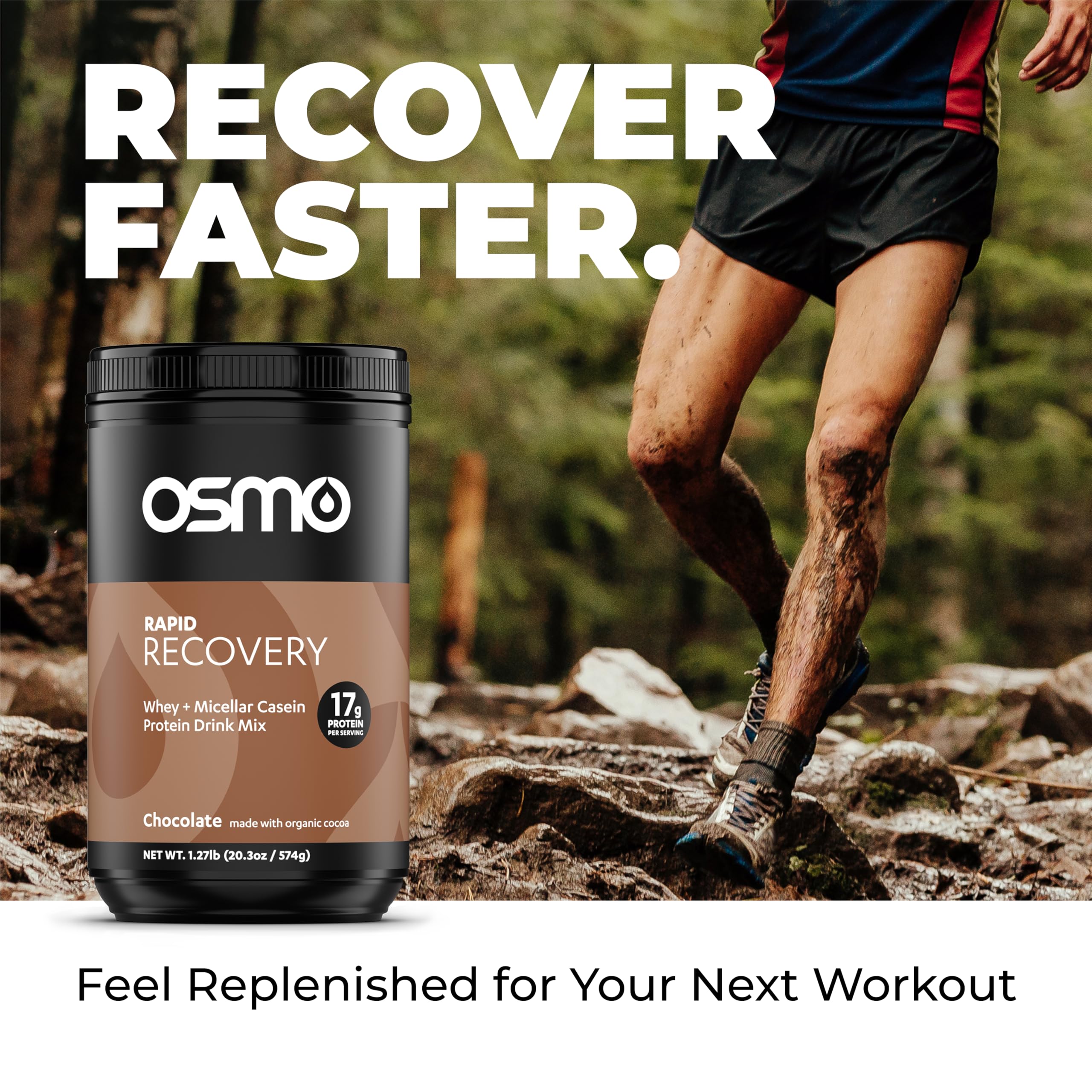 Osmo Rapid Recovery chocolate shake in a shaker bottle after training.