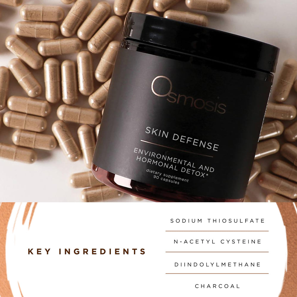 Close-up of Osmosis Skincare Skin Defense Supplement label