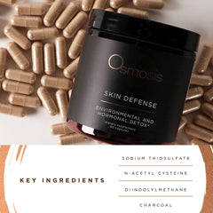 Close-up of Osmosis Skincare Skin Defense Supplement label