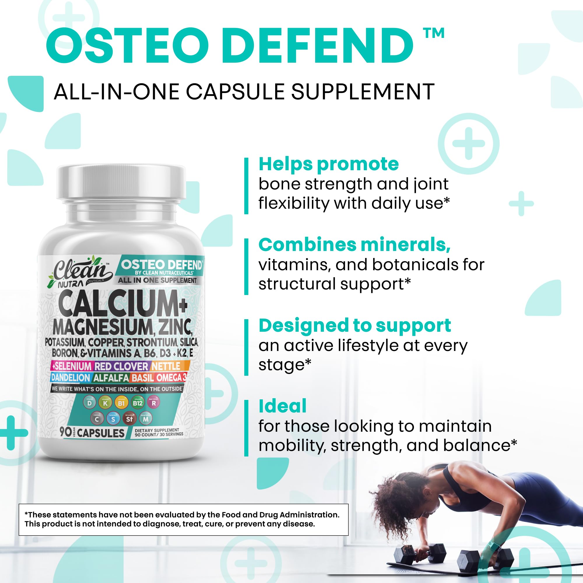 Product bottle label for Clean Nutra Osteo Defend