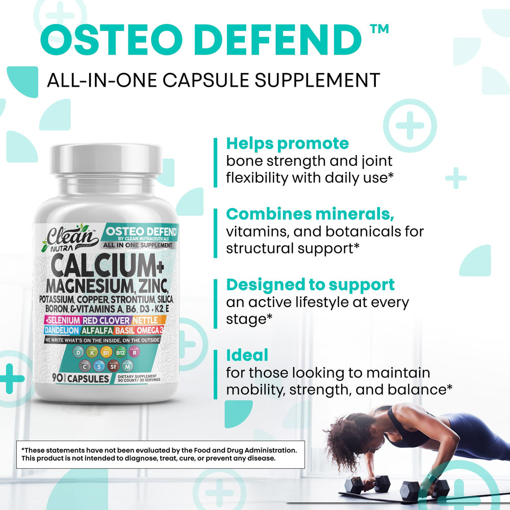 Product bottle label for Clean Nutra Osteo Defend