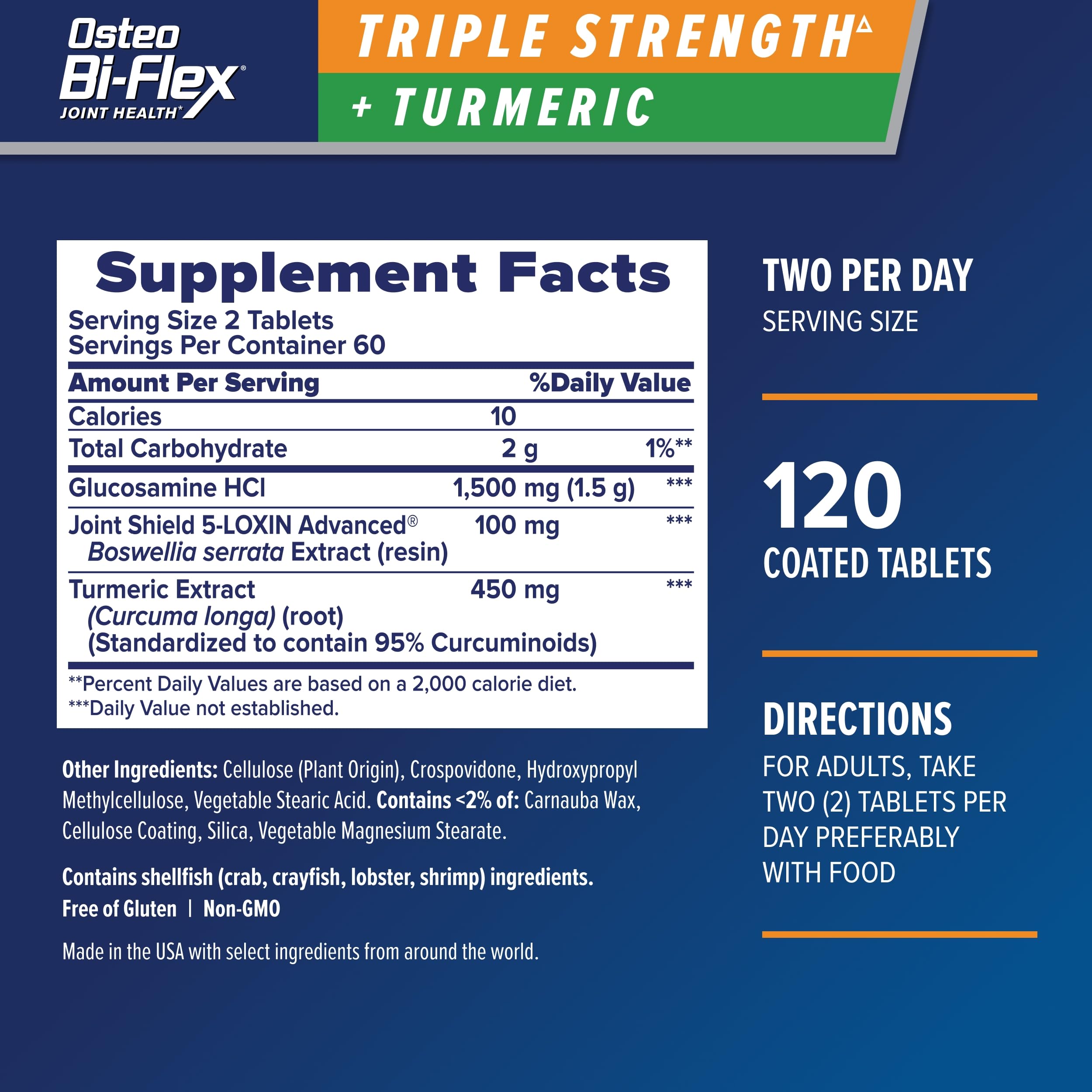 Close-up of Osteo Bi-Flex label showing glucosamine and turmeric
