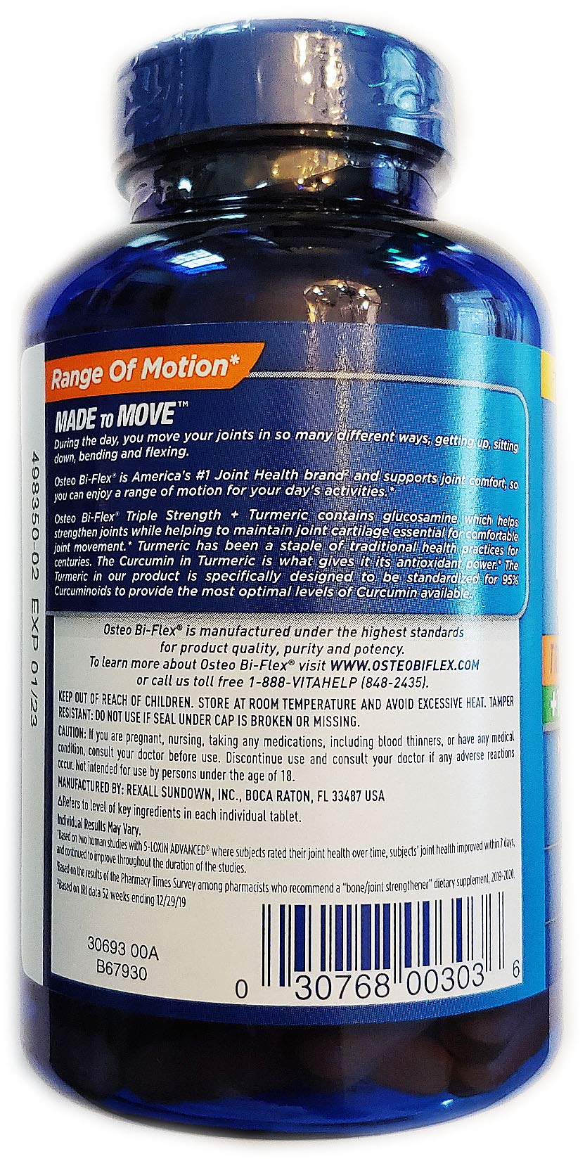Osteo Bi-Flex packaging highlighting glucosamine HCI and turmeric curcumin