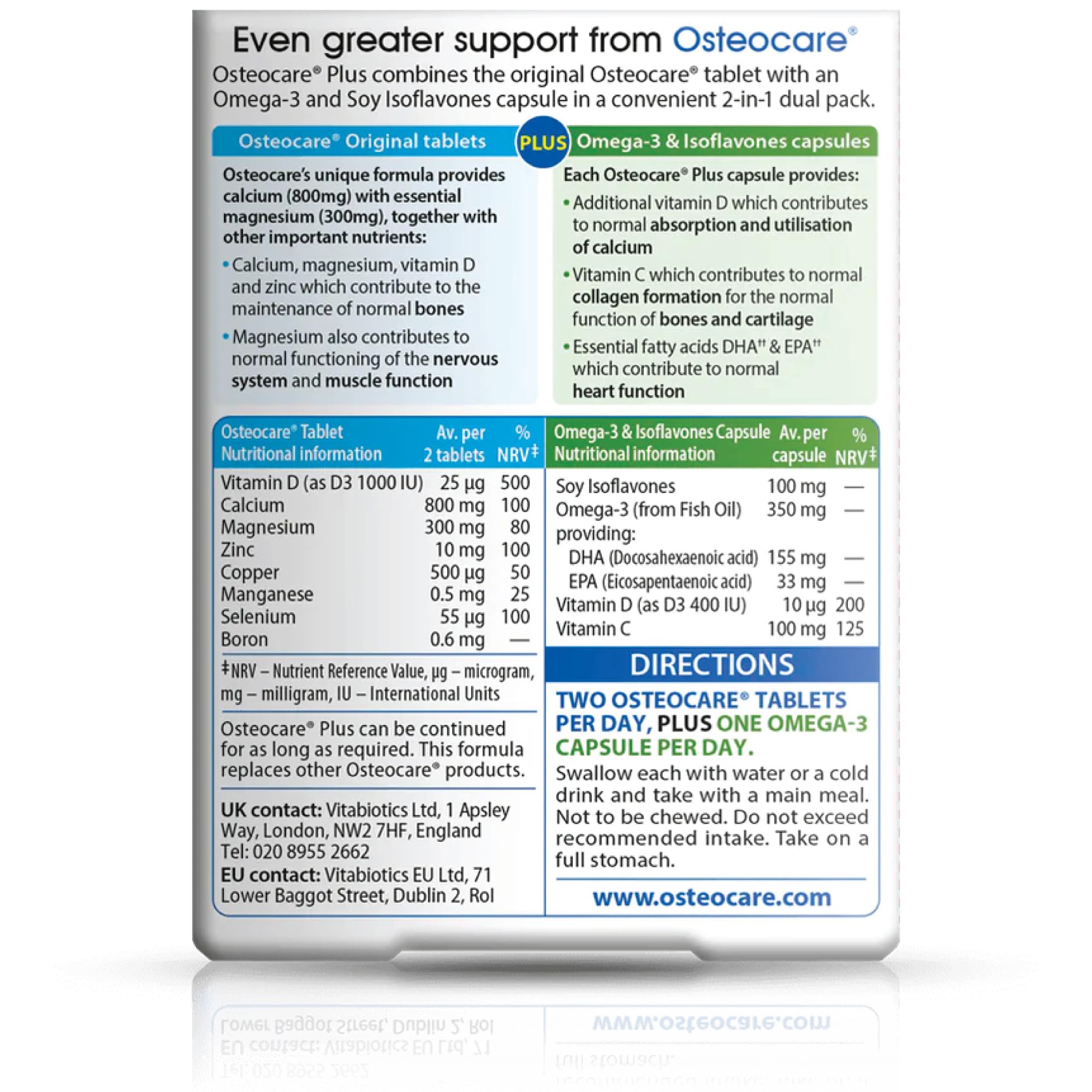 Close-up of Calcium 800mg with Vitamin D3, Magnesium, and Zinc in Osteocare Plus