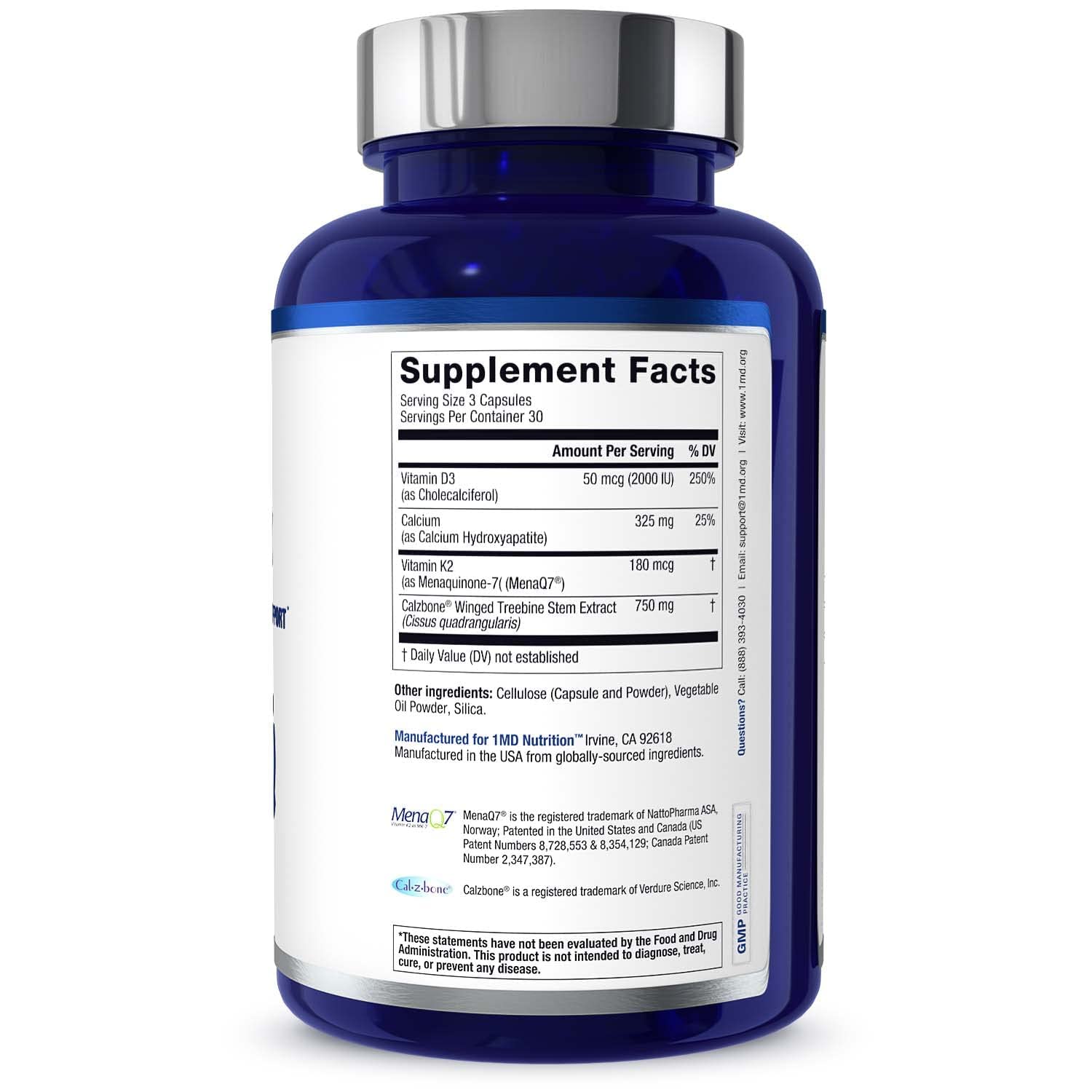 OsteoMD bottle close-up showing 180 capsules