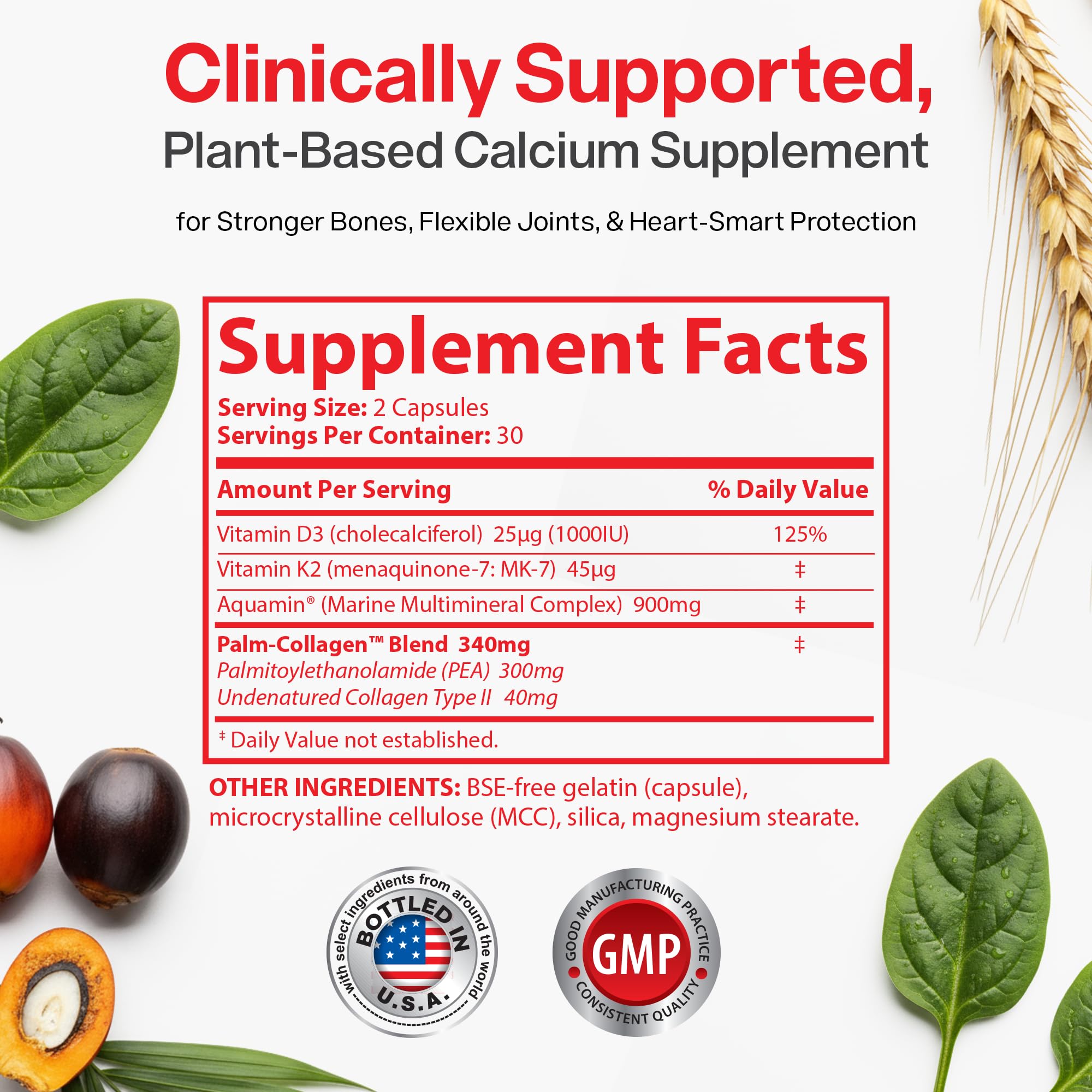 OsteoShield bottle highlighting calcium, Vitamin D3, Vitamin K2 and Aquamin ingredients