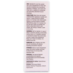 Close-up label showing 0.012% hypochlorous acid concentration
