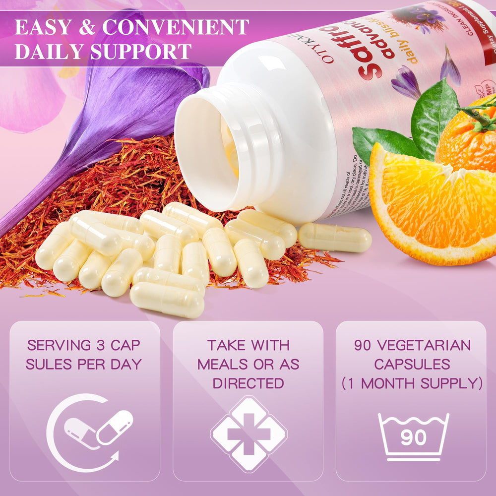 Close-up of ingredients: saffron, collagen, biotin and vitamin C