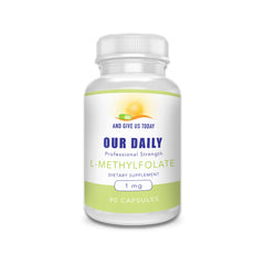 Front view of Our Daily Vites L-Methylfolate 1mg 1000mcg 90-count package