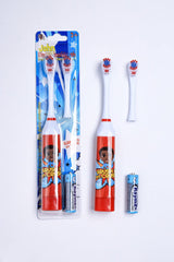 Close-up of soft bristles on OUR REFLECTIONS children's toothbrush in red